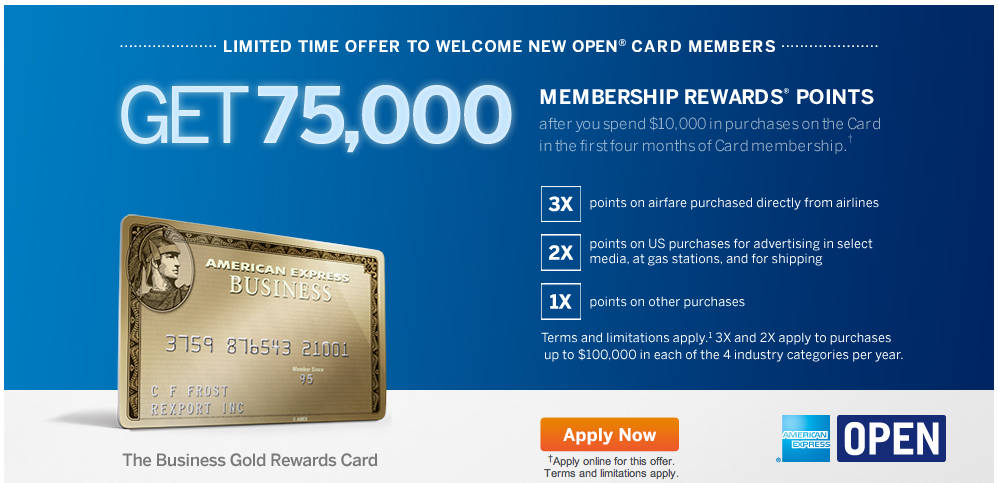 American Express 75000 Membership Rewards Points bonus for Business Gold Card