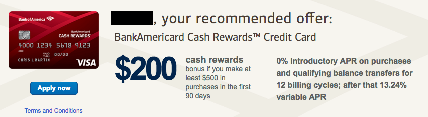 BankAmericard Cash Rewards $200